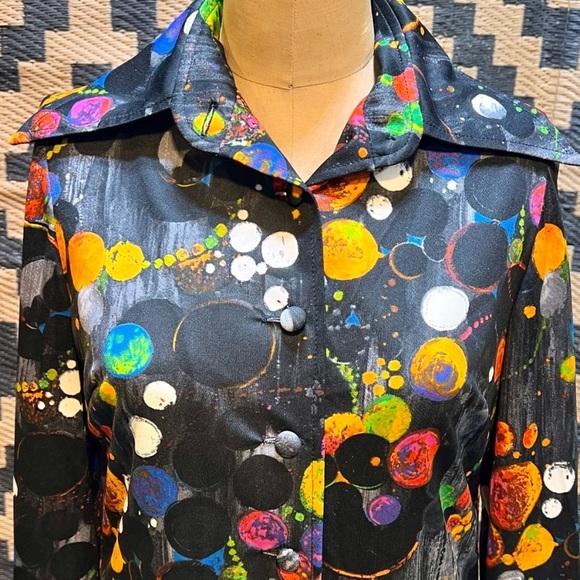 VINTAGE 70s psychedelic disco button down shirt dagger collar rainbow multicolor - Picture 5 of 13